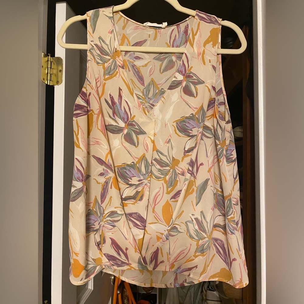 Lush Floral V-Neck Blouse - Cream and Purple